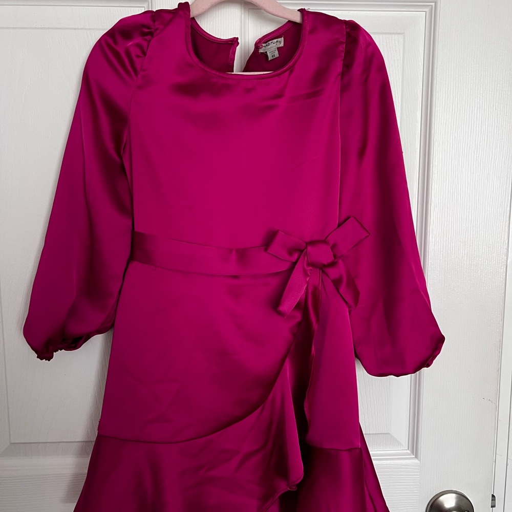 Habitual Girls' Hot Pink Satin Party Dress with Bow